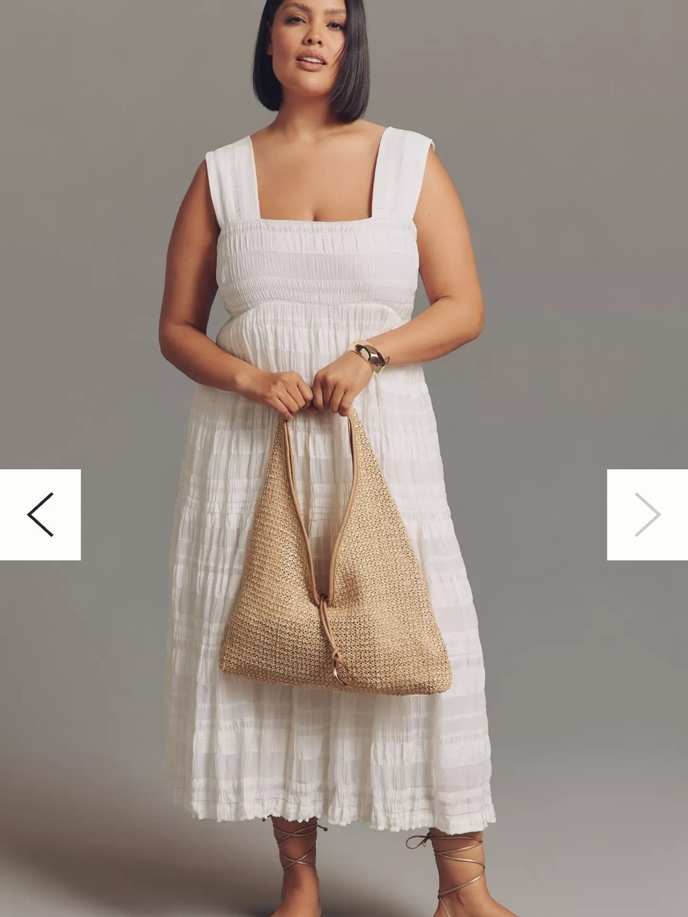 New! Anthropologie White Helena Midi Summer Dress Smocked Top Size XL